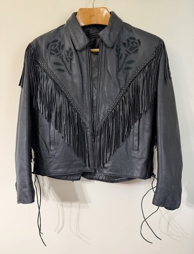 Giacca pelle nera frange - , moto
